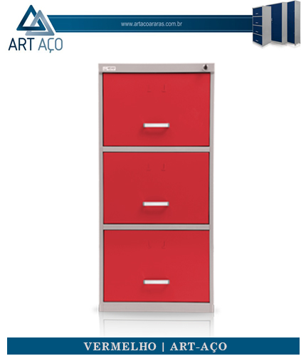 Arquivo de Aço com 03 Gavetas - Rodízio ou Trilho Telescópio - Art Aço