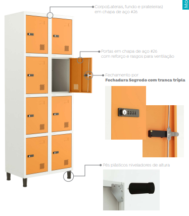 Locker Fechadura Segredo Tranca Tripla - Linha Euro - Marzo Vitorino