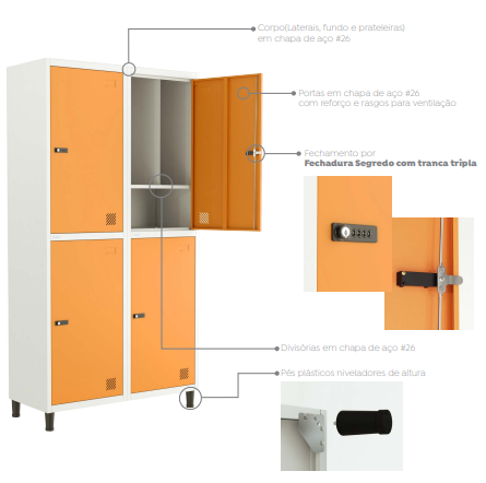 Locker Insalubre Fechadura Segredo Tranca Tripla - Linha Euro - Marzo Vitorino