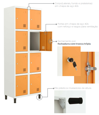 Locker Fechadura Tranca Tripla - Linha Euro - SMarzo Vitorino
