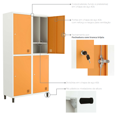 Locker Insalubre Fechadura Tranca Tripla - Linha Euro - Marzo Vitorino